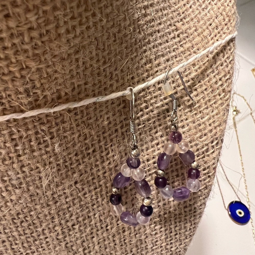 Purple Beaded Teardrop Earrings